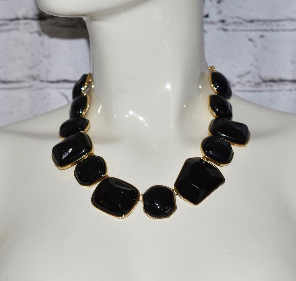Kenneth Jay Lane KJL Black & Gold Chunky Statement Collar Necklace
